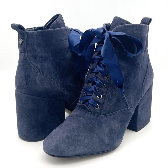 Sam Edelman Boot Tate Dark Blue Suede Block Heel Lace Up Granny Boot Size 5.5 - Picture 4 of 16